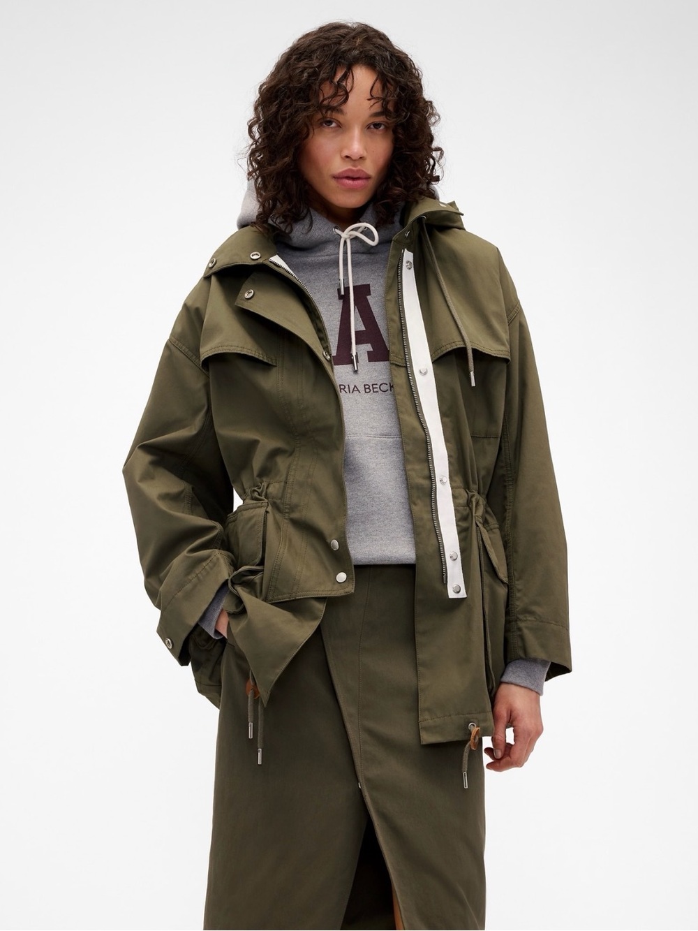 NWT Gap x Victoria Beckham Olive Green Hooded Utility Parka Jacket